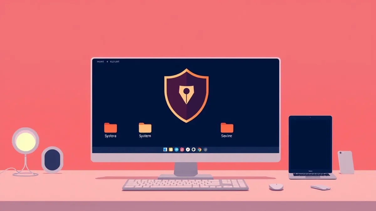 Illustration: A sleek antivirus icon sits on a clean desktop, emitting a gentle glow that highlights specific folders while leaving others untouched.
