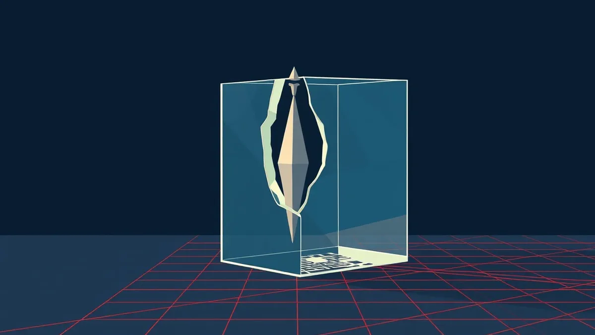 Illustration: A transparent glass cube cracks from the inside as a jagged metallic spike pierces its wall.