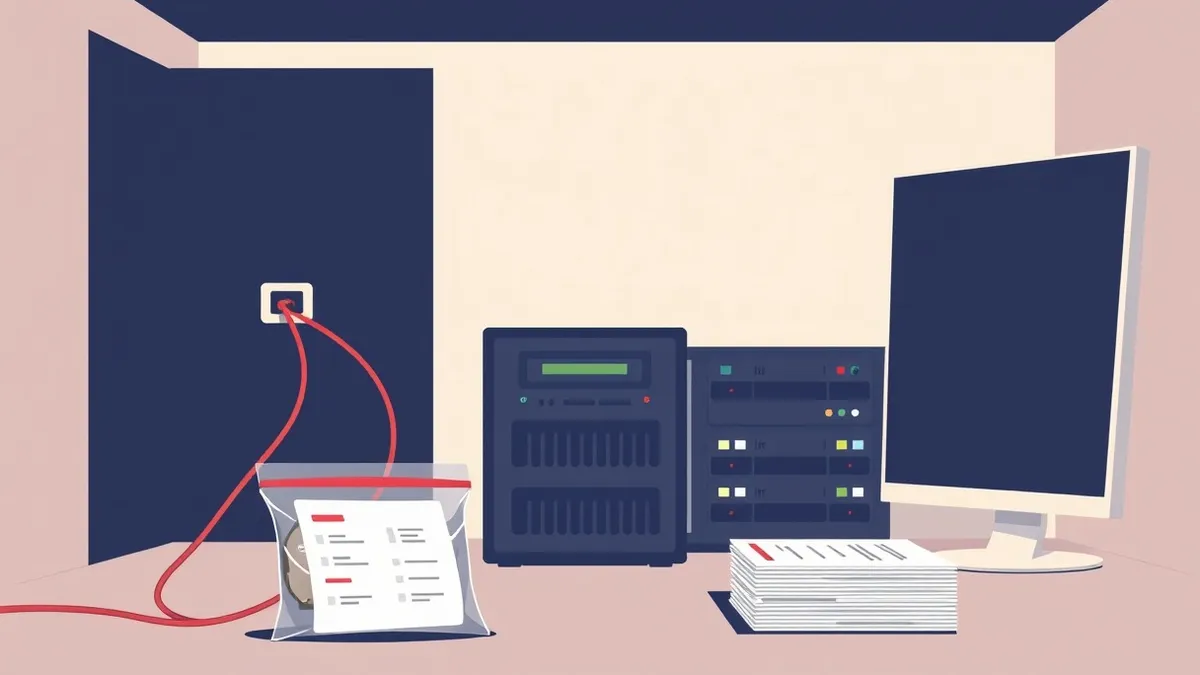 Illustration: A thick physical cable disconnects from a single server unit in a quiet room, leaving an empty port.