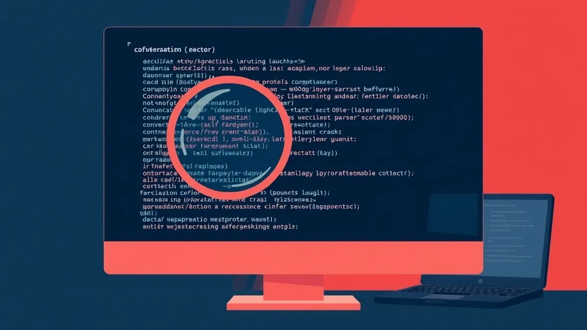 Illustration: A computer monitor displays lines of abstract code.