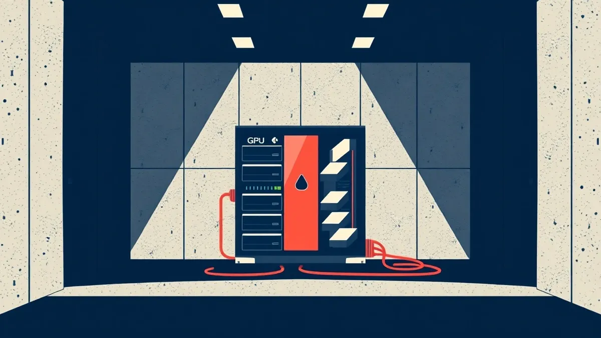 Illustration: A high-performance GPU server sits isolated within a reinforced concrete room, completely disconnected from any network cables.