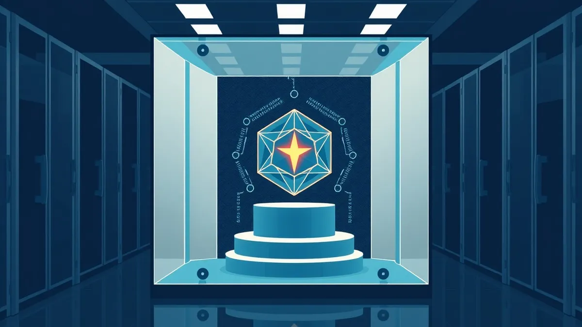 Illustration: A transparent glass vault sits inside a cloud server room.