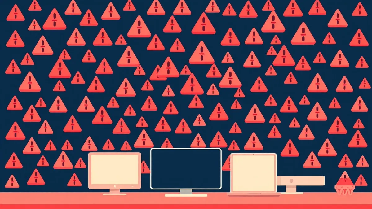 Illustration: A cluttered digital dashboard displays thirty-one distinct red warning icons floating against a dark background.