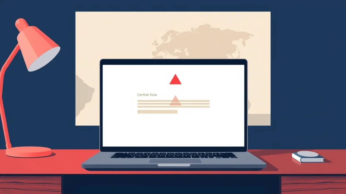 Illustration: A sleek black laptop sits on a polished wooden desk.