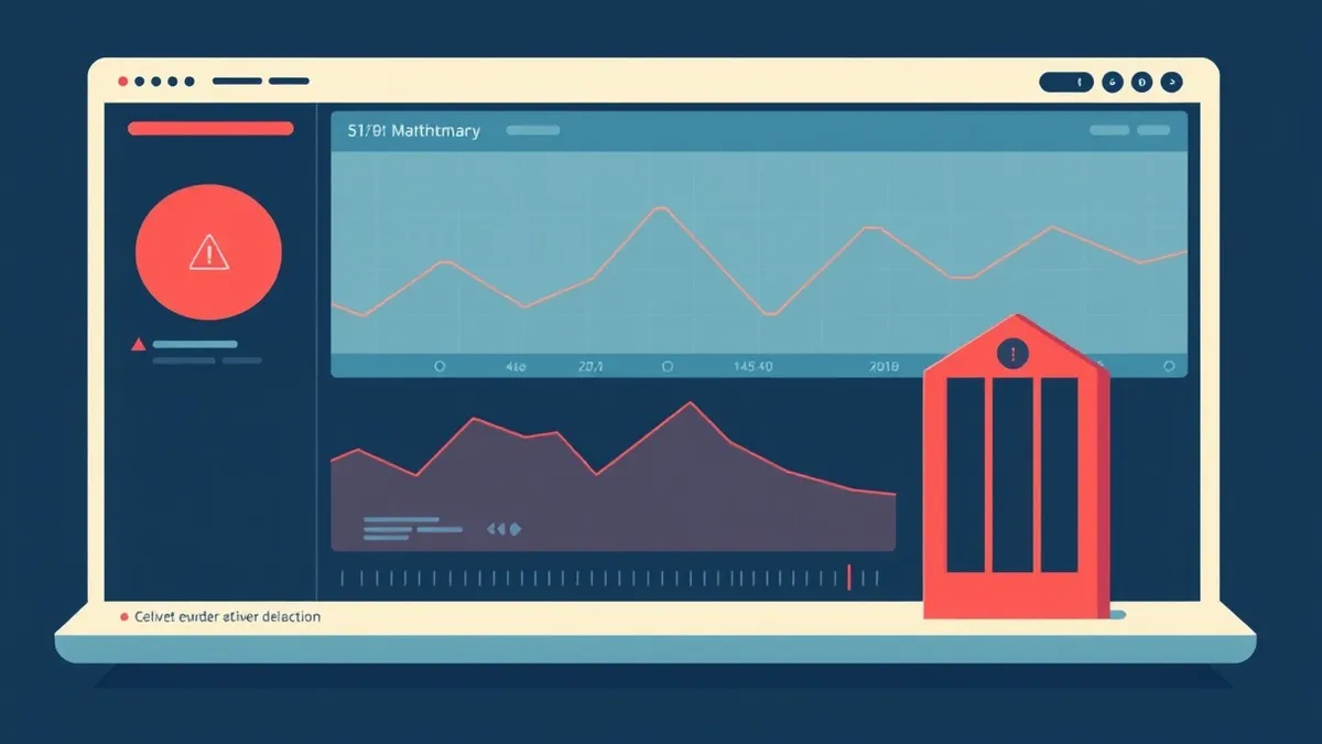 Illustration: A sleek network monitoring dashboard displays subtle red anomalies amidst calm blue traffic streams.