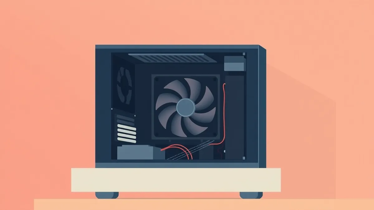 Illustration: A sleek server tower sits on a clean desk with its metal casing removed.