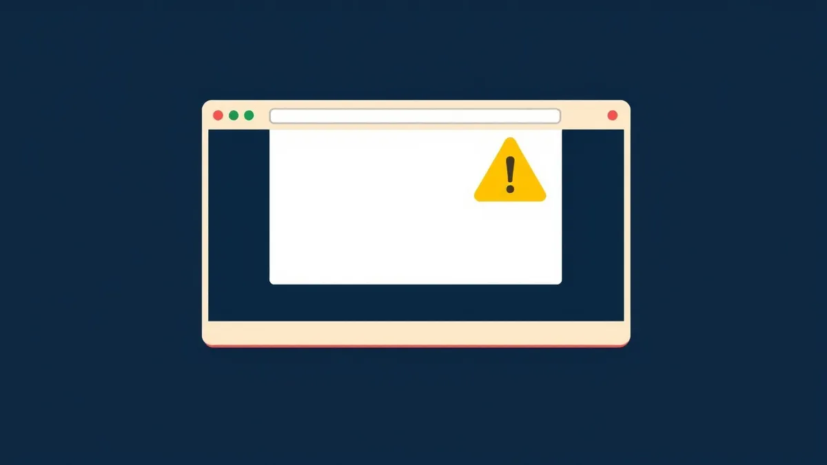 Illustration: A web browser window floats against a dark background, displaying a completely blank white page where the content should be.